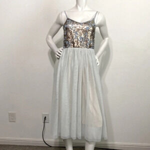 Zunie Big Girl's Gold/Bronze Sequin Tulle Skirt Blue Midi Dress Size 14